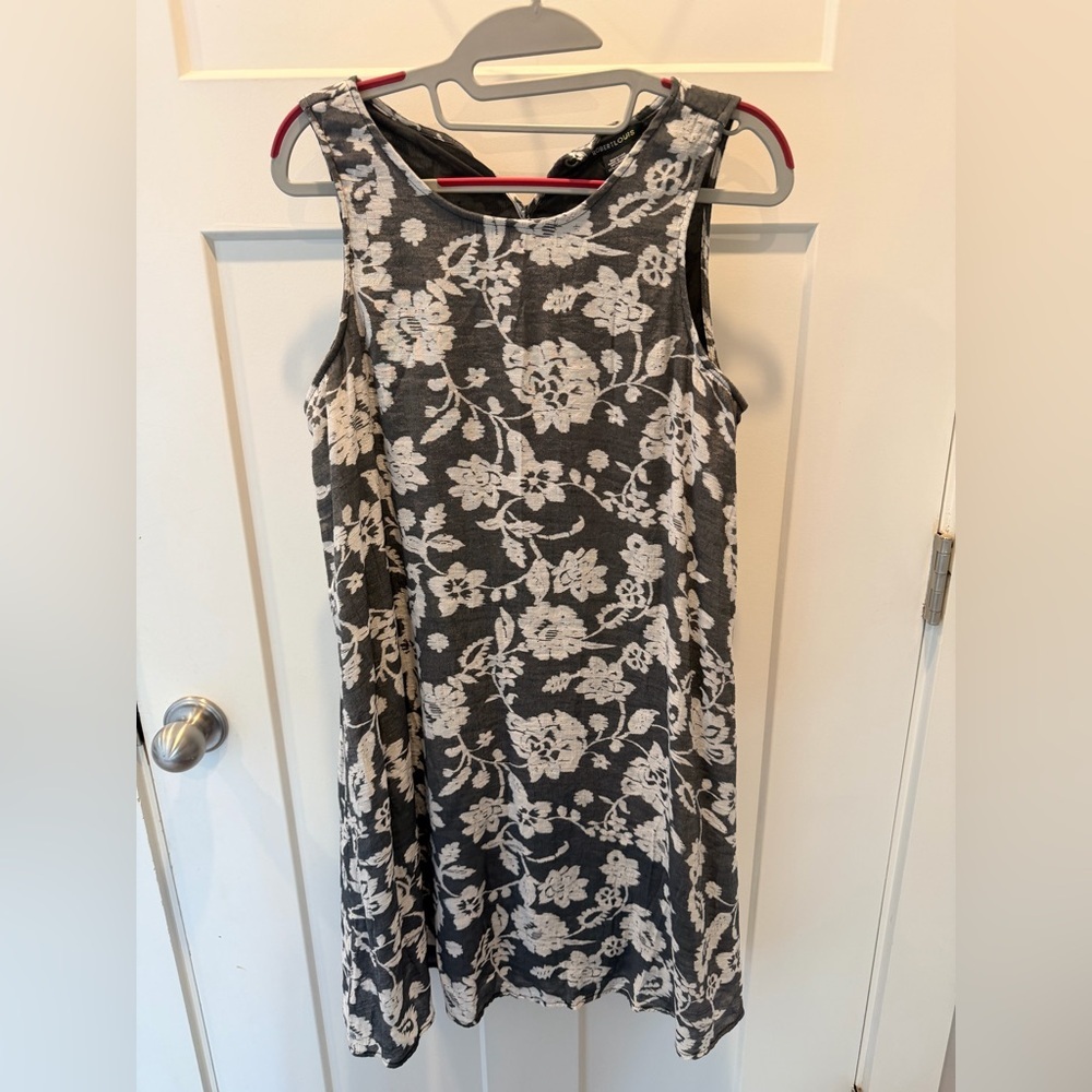 Robert Louis Floral Sleeveless Dress Medium Gray A Line